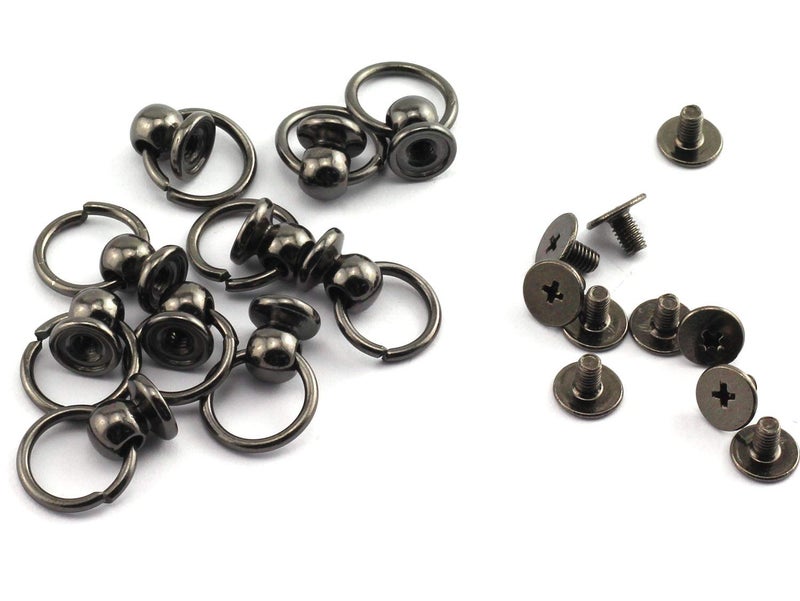 RuiLing 30pcs 8x6mm Screwback Round Head Rivet with Pull Ring 3 Color Assrted Kit Metal Handmade DIY Accessory Nail Heads Stud Leather Craft Screw Rivets (Silver, Black, Gold) - Image 5